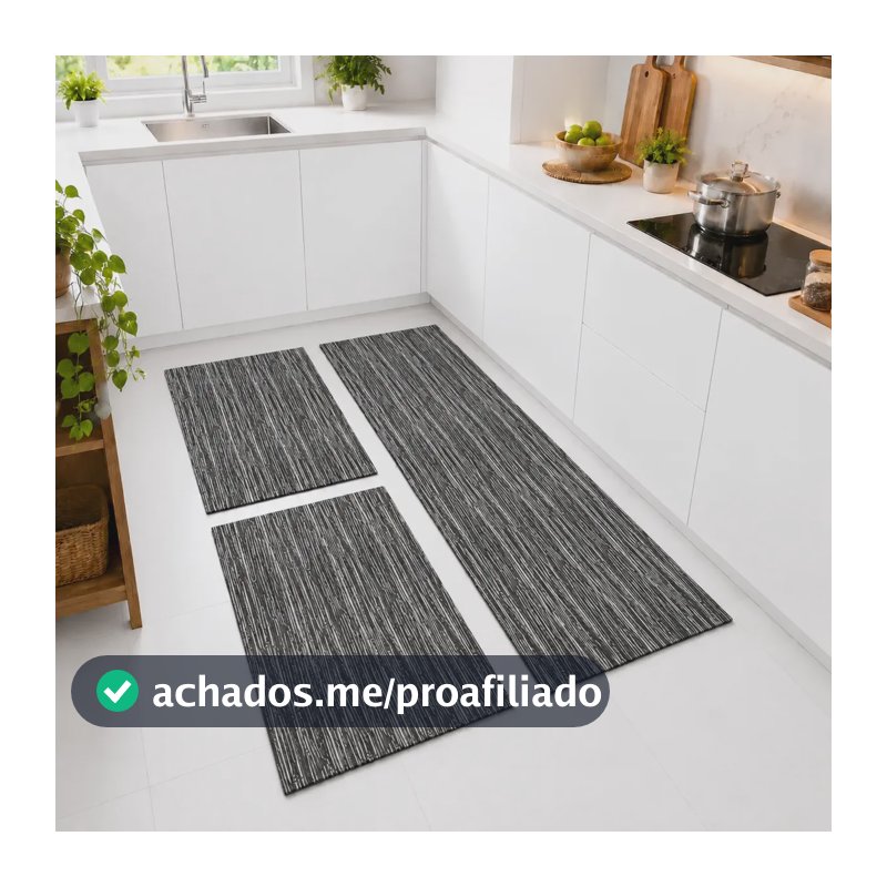 Tapete Kit Cozinha Antiderrapante Passadeira Jogo Lavável 1.4 M 45 Cm Preto