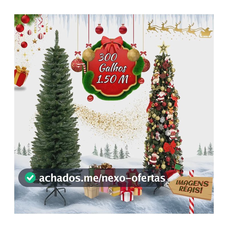 Árvore Natal Slim 1,50m 300 Galhos Pinheiro Tradicional Fina Luxo Cheia Luvinco