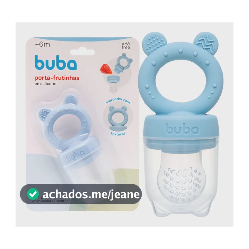 Porta Frutinhas Em Silicone Com Mordedor Infantil 6m+ - Buba Cor Azul Ursinho