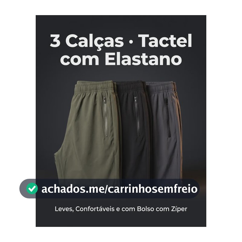 Kit 3 Calças Masculina Tactel Leve Bolso Zíper Premium Verde | Preto | Chumbo Lisa G