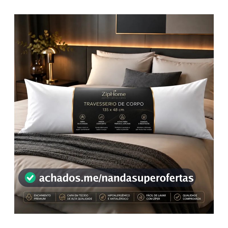 Travesseiro De Corpo Gigante Ortopédico 100% Fibra Siliconada Gestante Grávida Quiropraxia Super Macio Alivia Dor na Coluna Ziphome