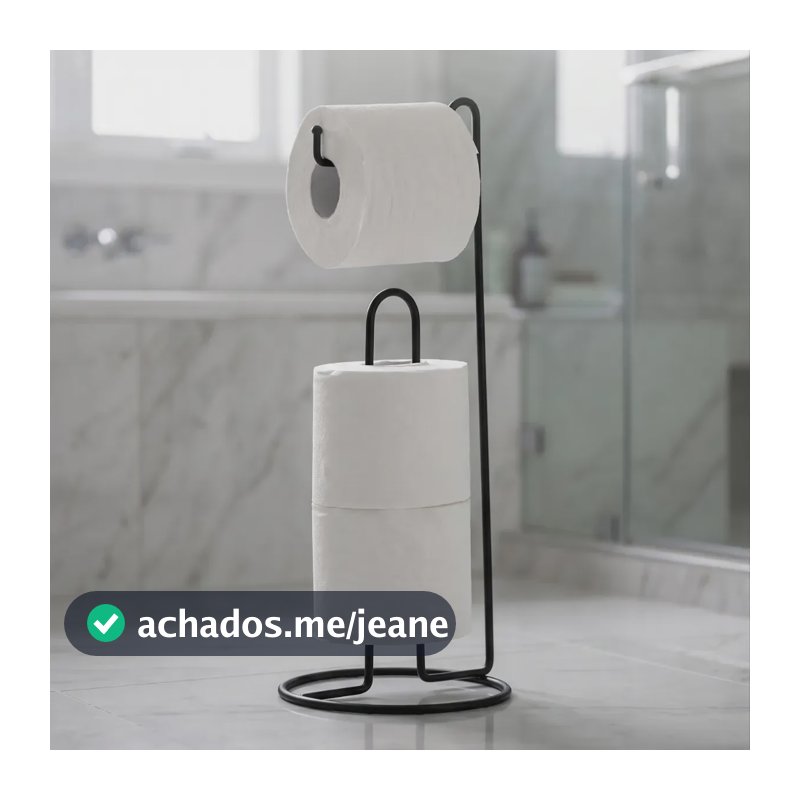 Suporte Chão Porta Papel Higiênico para Banheiro Sem Furo Resistente Preto 3 Rolos Sólar