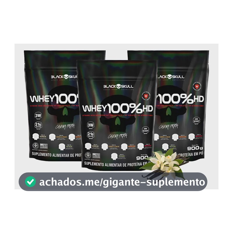 Whey Protein 100% Hd Kit 3 Unidades Suplemento Black Skull Sabor Baunilha