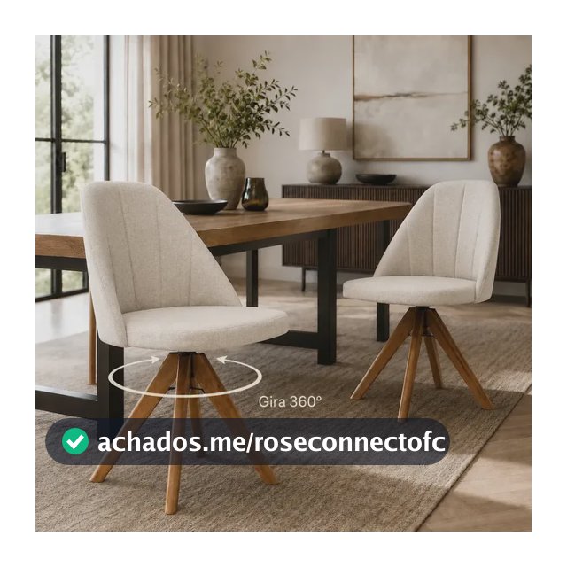 Kit 2 Cadeiras Sala Jantar Cozinha Giratória Madeira Maciça Eucalipto Mariana Estofada Linho Espuma D23 Assento Grosso Anatômica Moderna Confotavel 10cm Base Verniz Canela Suporta 120kg Bege