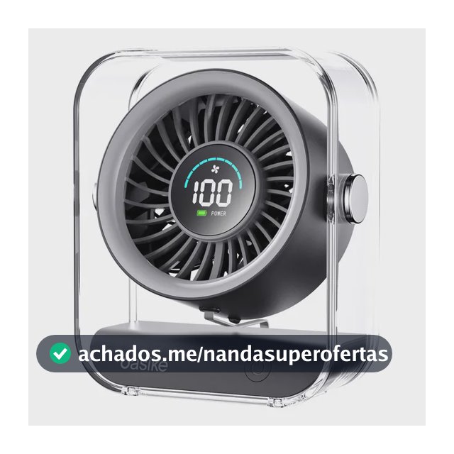 Mini Ventilador Portátil Basike de Mesa Recarregável Com Base e LED, Preto