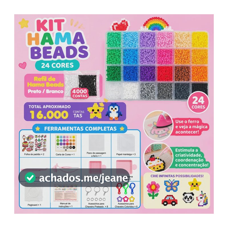 Kit Hama Beads 2,6mm 16.000 Peças 24 Cores Pegboard E Pinças Cor 1