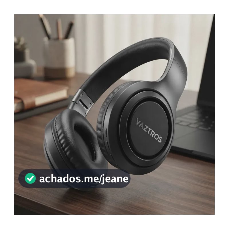 Vaztros Fone de Ouvido Headset Extra Bass Sem Fio Cancelamento Ruido Bluetooth 5.4 Som 6d Multiponto Encaixe Anatômico Premium Preto