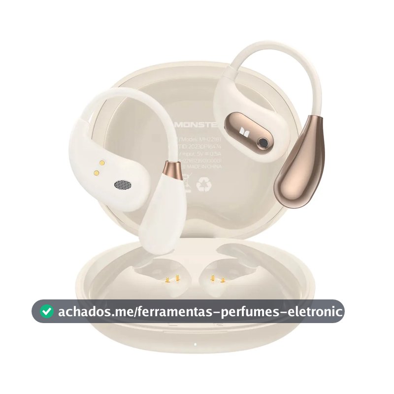 Fone de Ouvido Monster E29 Open-Ear Sem Fio Bluetooth, Branco com Cancelamento de Ruído e Microfone HD