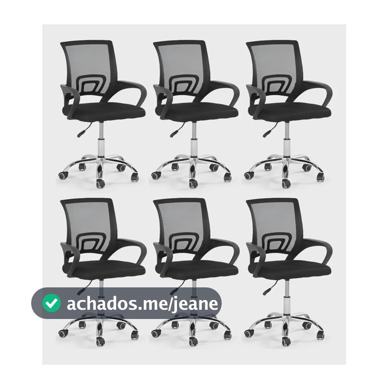 Kit 6 Cadeiras Secretária Office Base Giratória Em Tela Mesh Cor Preto