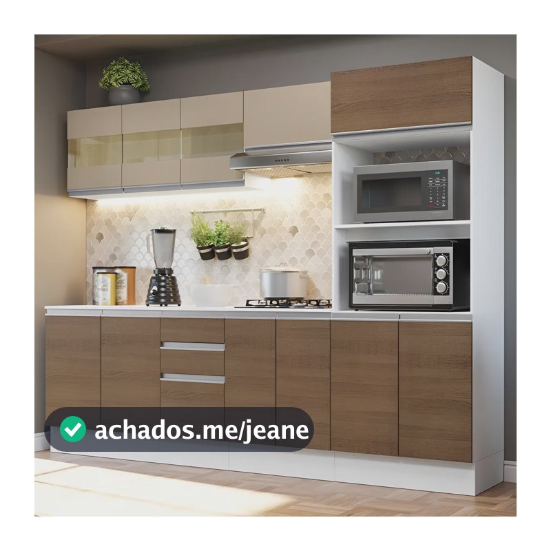 Armário De Cozinha Completa Modulada com Balcão para Cooktop 100% Mdf 250cm Smart Madesa Cor Rustic/Branco/Crema GRSM250002A9
