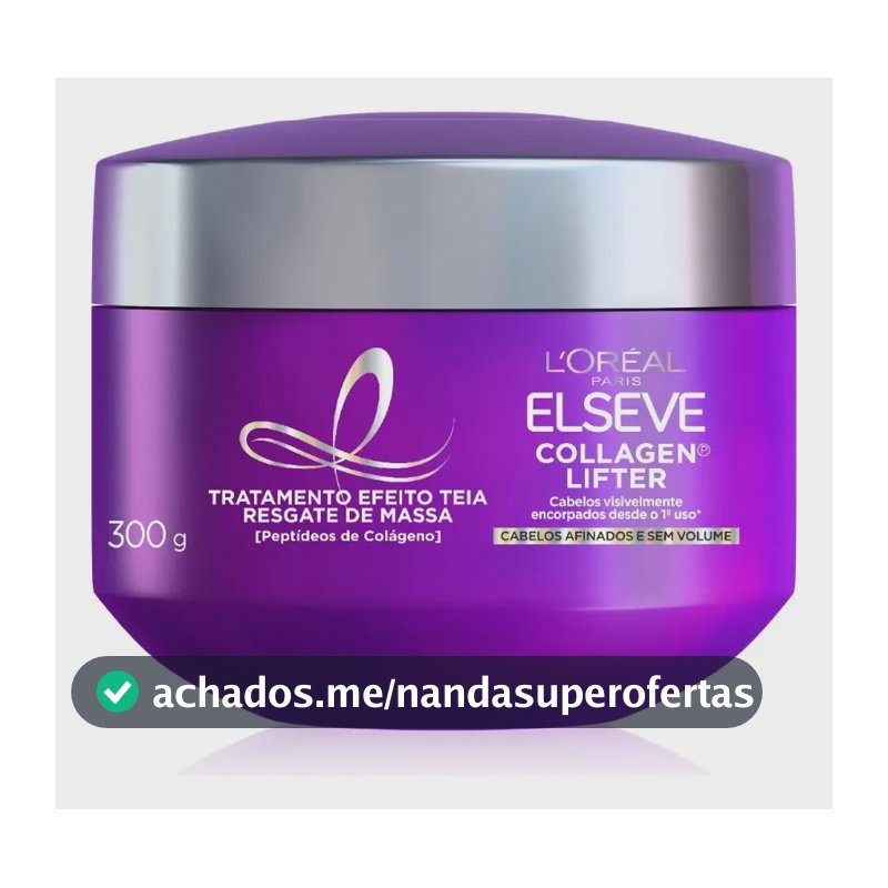 L'Oréal Paris Elseve Collagen Lifter Máscara de Tratamento Condicionante Efeito Teia Para Resgate de Massa com Peptídeos de Colágeno Reconstrói a Fibra e Dá Volume por 72h 300g