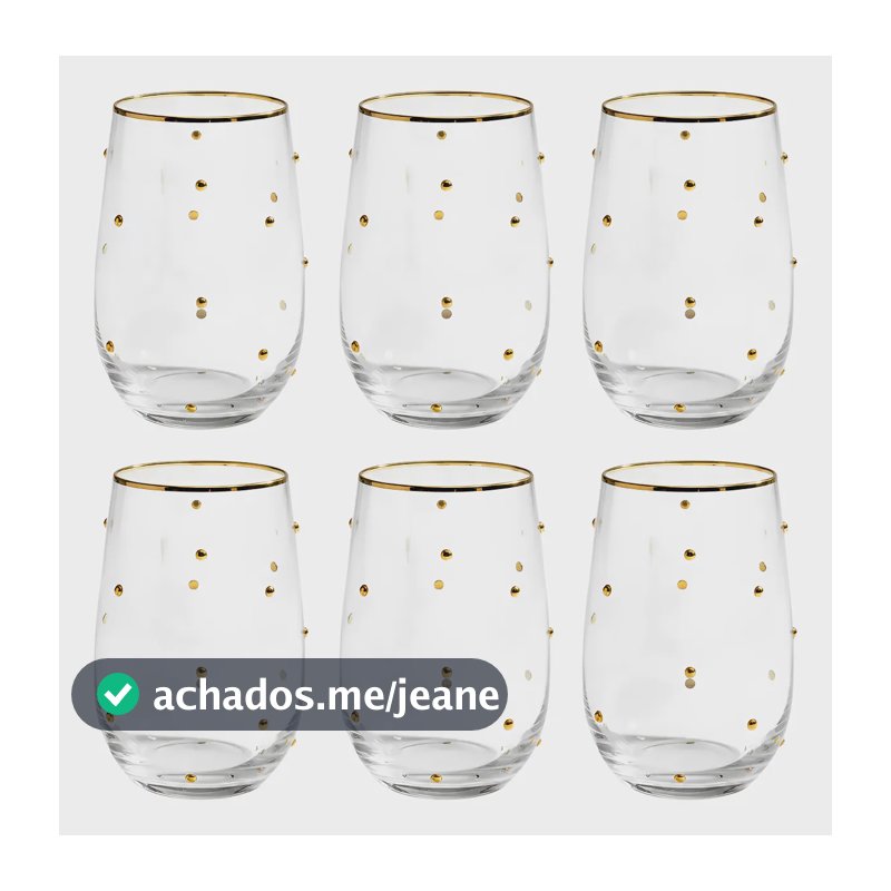 Kit 6 Copos Altos 380ml Vidro Borossilicato Poá Gold Premium Transparente