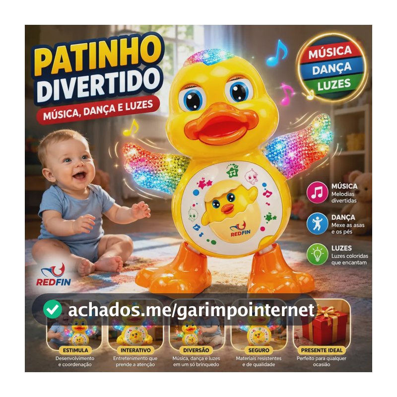 Patinho Amarelo Dançarino Musical Som Luz Marca REDFIN Brinquedo Interativo Crianças Presente Infantil Ajuda No Desenvolvimento Da Audição, Visão e Habilidades Motoras