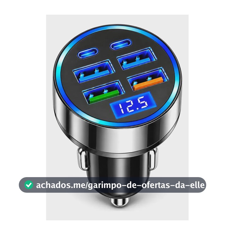 Carregador Usb-c   Veicularpd 120w Com Voltímetro Digital Preto