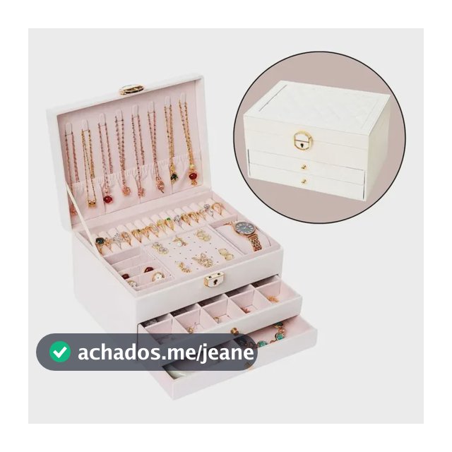 Porta Joias 3 Camadas Couro Caixa De Jóias Feminina Cor Branco