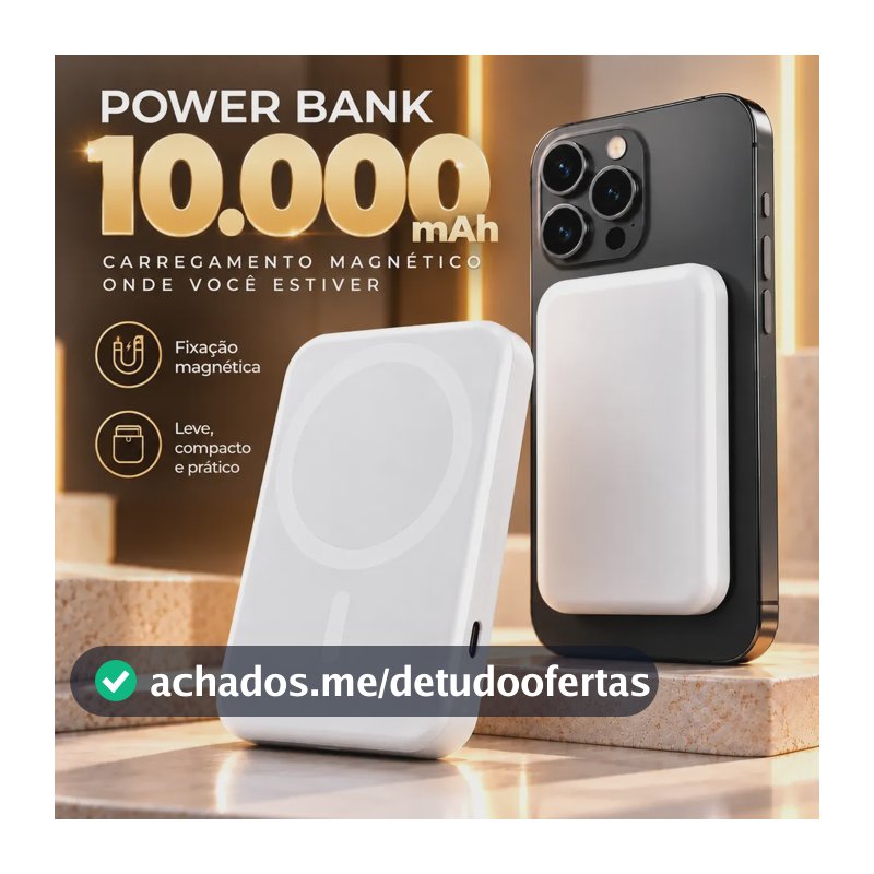 Power Bank Carregador Indução Portátil 10000mah Magnético Branco