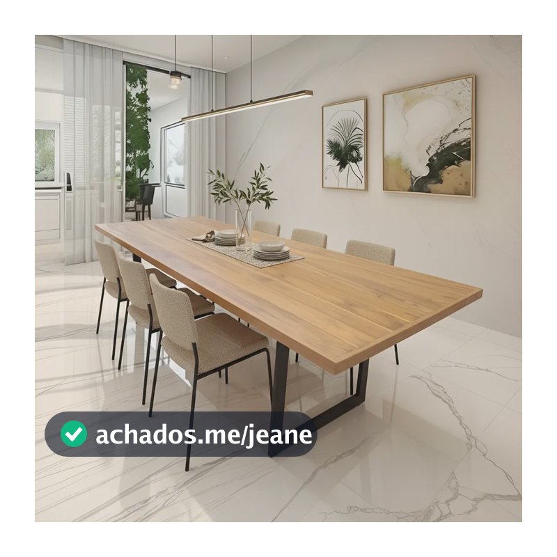 Mesa De Jantar Industrial Madeira Com Pé Metal Preto 220x100 Tampo Painel De Teca