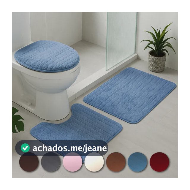 Kit Jogo Tapete 3 Peças Banheiro Antiderrapante Peluciado 1 Jogo Azul = 3 Peças