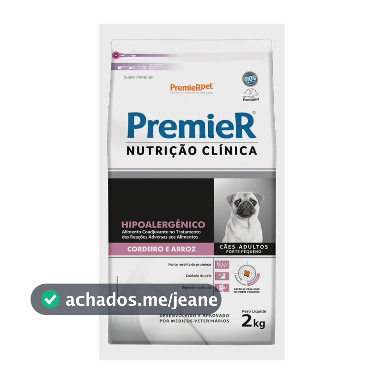 Ração Premier Clínica Hipoalergênico Cães de Pequeno Porte Cordeiro e Arroz 2kg
