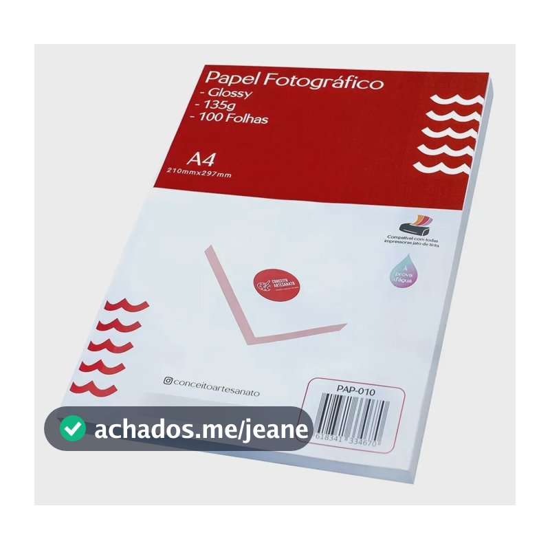 Papel Foto Glossy A4 135g Brilho 100 Folhas Brilho