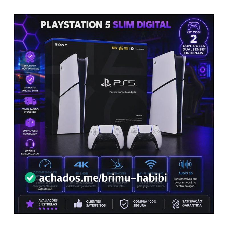 Playstation 5 Slim Digital 825gb Branco Novo Cfi-2114 2 Controles Dualsense Originais Sony Ps5 Lacrado Console Completo Ssd Ultra Rápido 4k Ray Tracing Wifi Bluetooth
