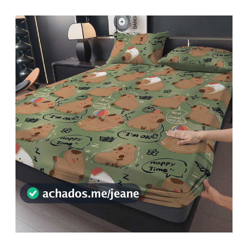 Jogo De Lençol Queen Com Elástico  Micropercal Roupa De Cama Capivara