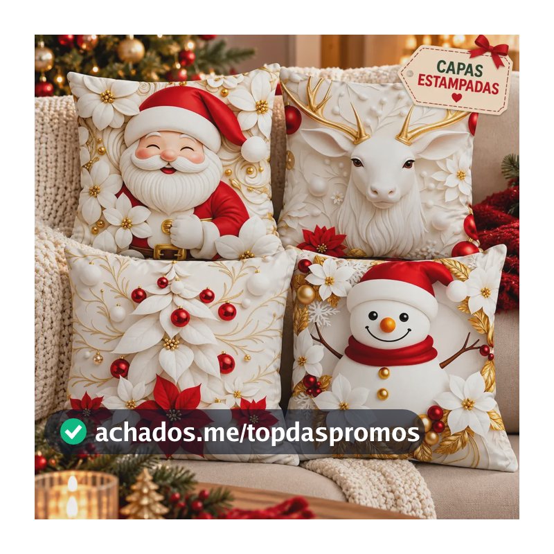 Kit 4 Capas De Almofadas Decorativas Natal Papai Noel 3d 25 Multicolor Natal 25