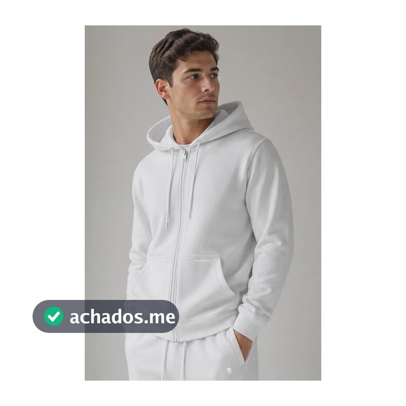 Jaqueta Moletom Masculina Com Zíper E Capuz Polo Wear Branco G Branco
