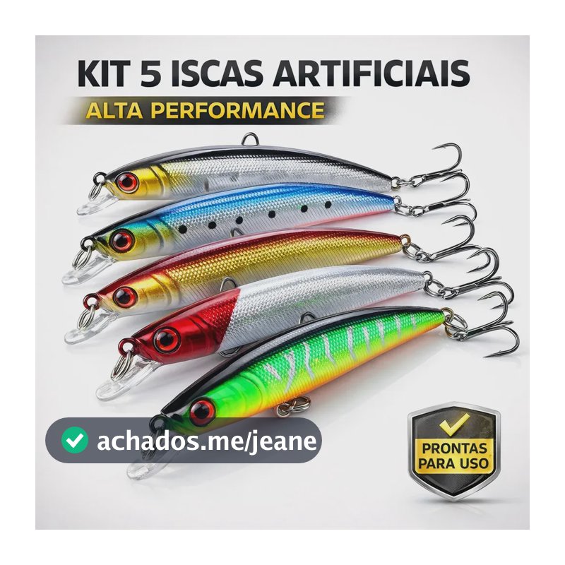 Kit Com 5 Isca Artificial Meia Agua Predadores 9cm 8,5g com 2 Garateia Pesca Tucunaré Robalo Traíra Corvina Pescada Ideal para Molinete ou Carretilha Água Doce e Salgada - Petite Flô