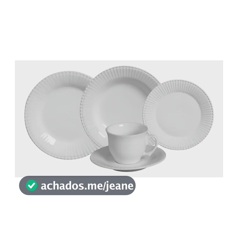 Aparelho de Jantar Scalla Cerâmica Frisado Branco com 20 Peças