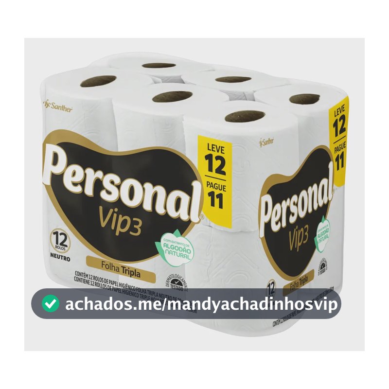 Pacote Papel Higiênico Vip3 Folha Tripla 12 Rolos Personal