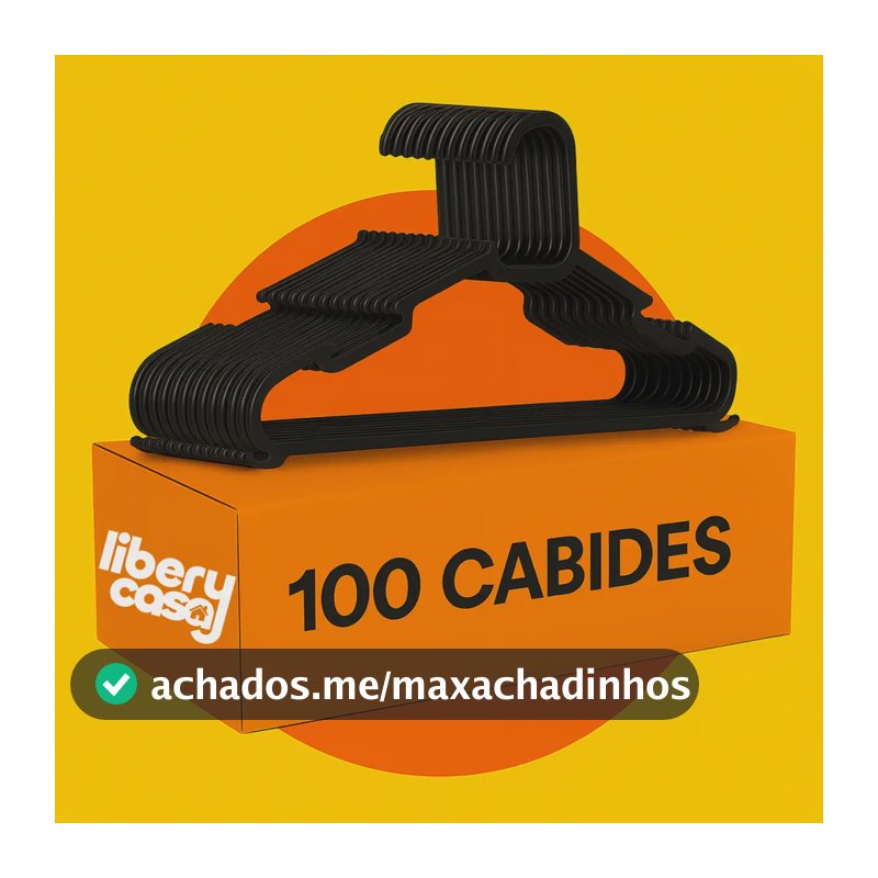 Kit 100 Cabides Pretos Plástico Adulto Organização Guarda-Roupa
