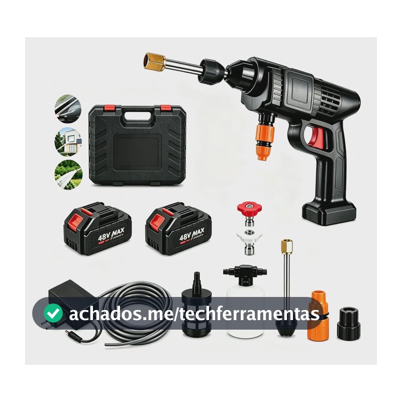 Lavadora Alta Pressão Portátil Sem Fio 2 Baterias Maleta Preto 127/220v 50 Hz/60 Hz