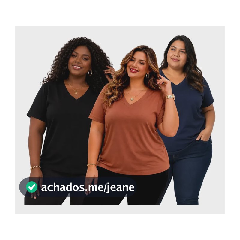 Kit 3 Blusas Gola V Plus Size Lisa Feminina Confortável Preto / Azul Marinho / Marrom G2