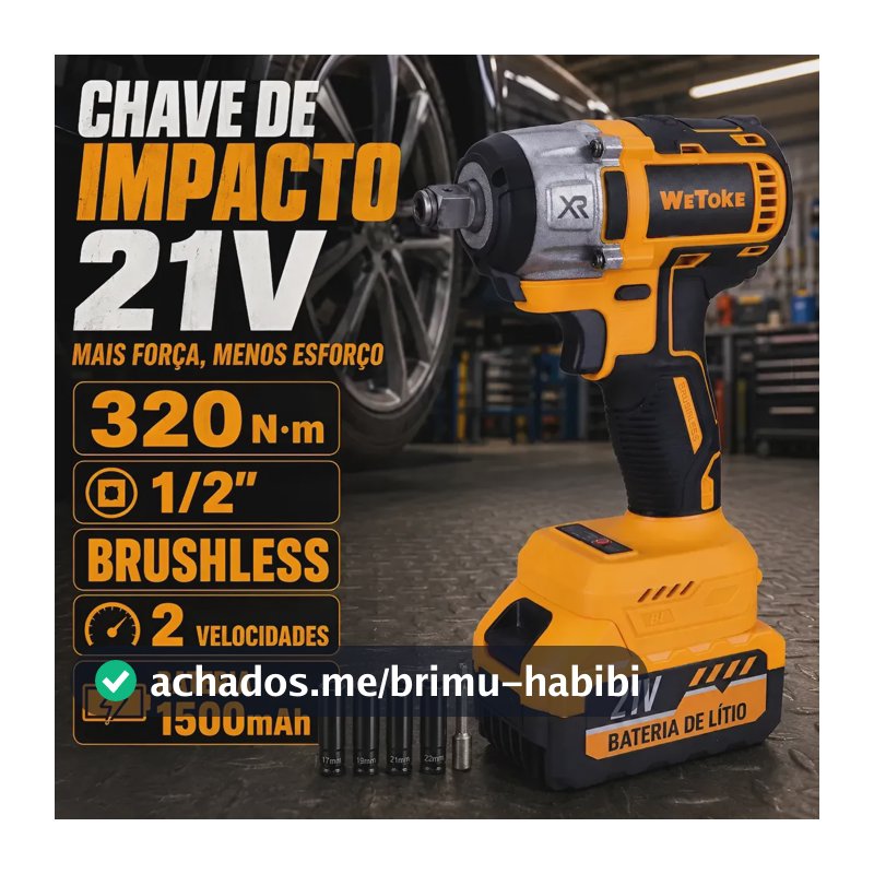 Chave De Impacto A Bateria 21v Bivolt Brushless Profissional Amarelo 127/220v