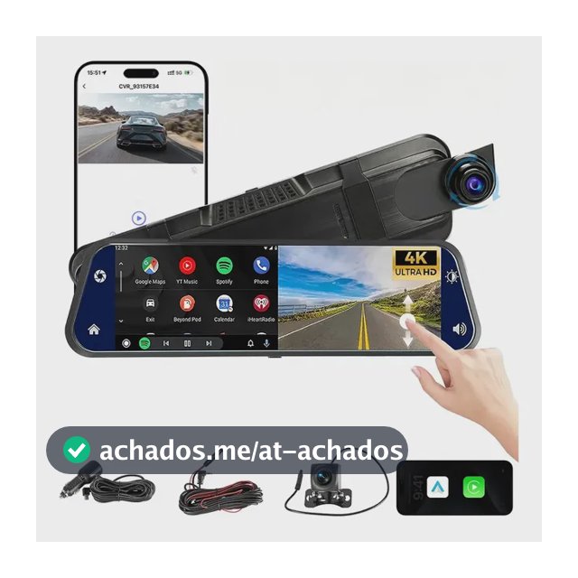 Câmera Veicular Automotiva Carro Com Wifi 4k+1080p Tela 10in