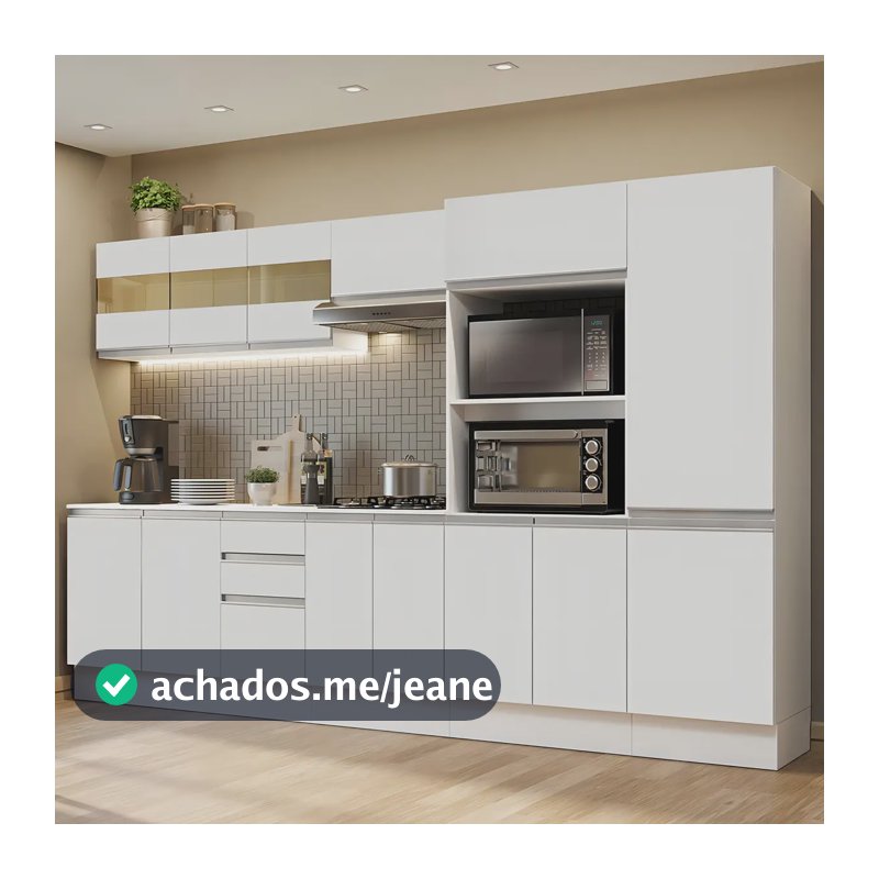 Armário De Cozinha Completa 100% Mdf 300cm Smart Madesa B02 Cor Branco