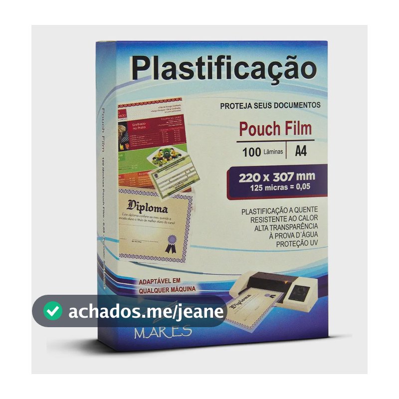 Plástico Para Plastificação Pouch Film Mares A4 220x307 125 Micras 100 Un.