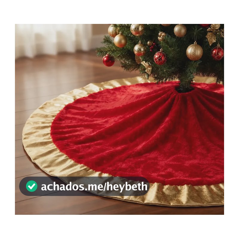 Saia Enfeite Tapete Árvore De Natal Aveludada Natalina 80 Cm Dourada/vermelho - Saia Para Arvore De Natal Vermelha E Dourada