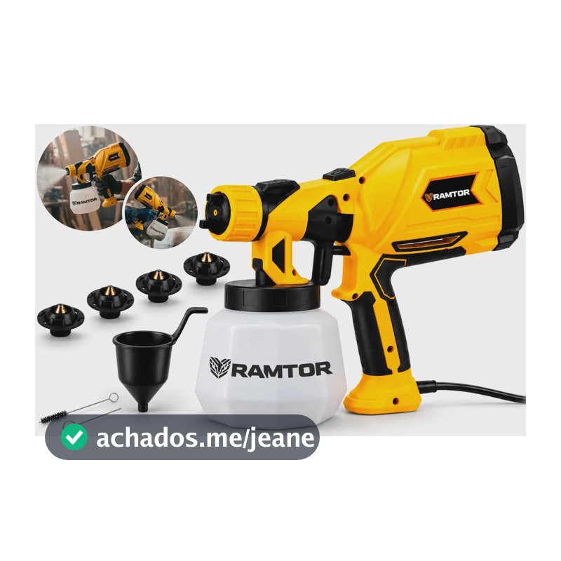 Pistola De Pintura E Pulverizadora Elétrica Portátil Hvlp 1.250l Profissional C/ 5 Bicos Acessórios 580W RAM200A Ramtor