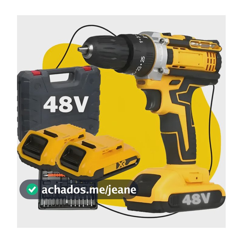 Parafusadeira Furadeira 48v Profissional 2 Baterias Sem Fio  Amarelo 127/220v