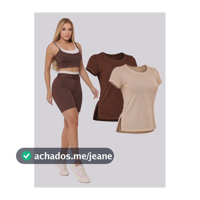 Conjunto Fitness 3 Pçs Top + Bermuda C/ Bolso Blusa Dry Fit Marrom M