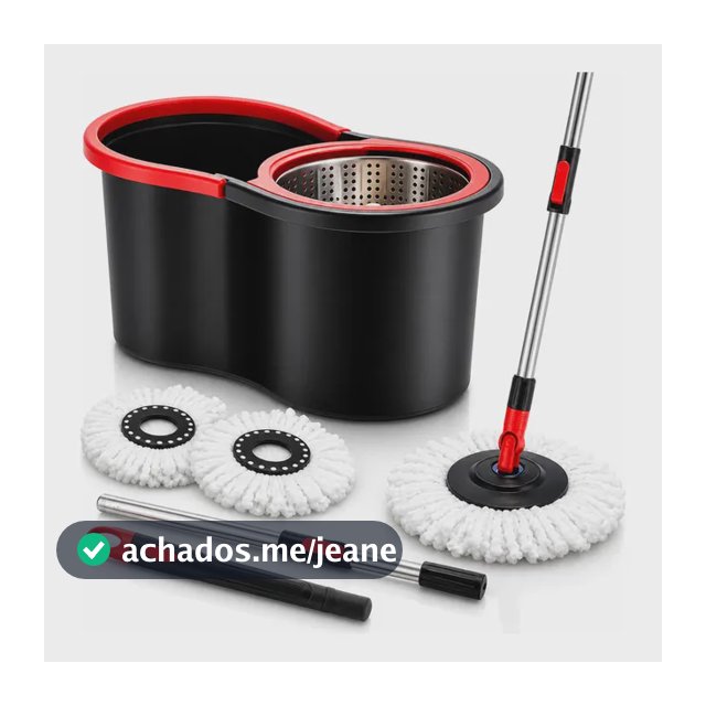 Mop Esfregão Giratório Com Balde 8 Litros Cesto Inox 2 Refil Preto