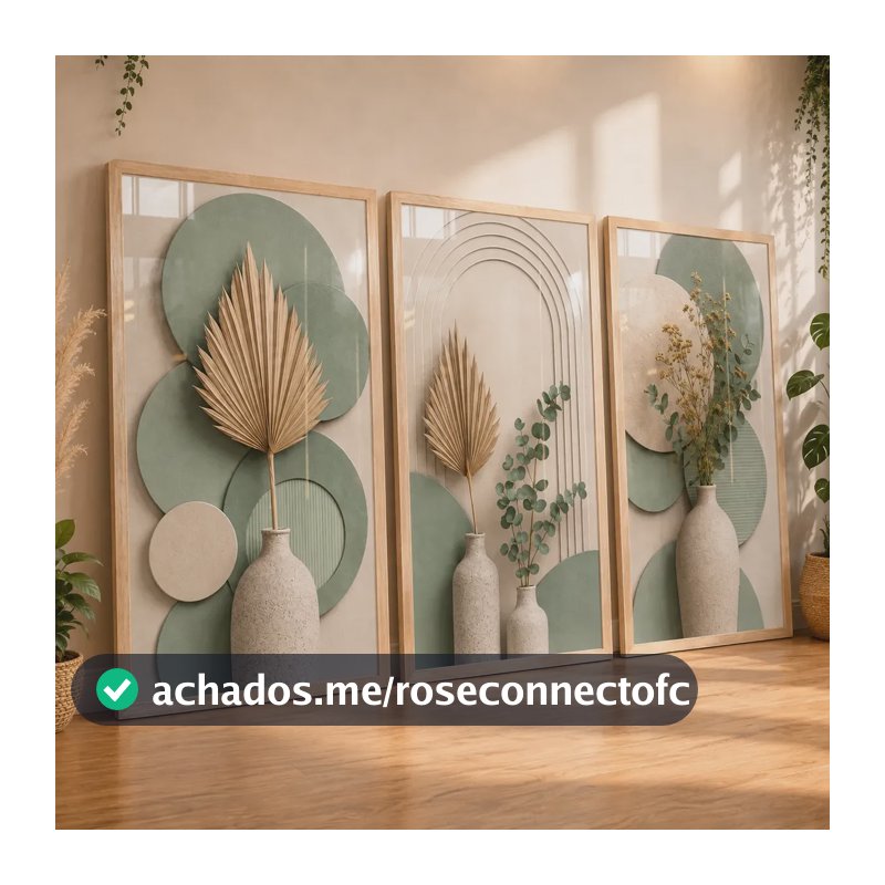 Quadros Decorativos Sala Folha Verde Bege Neutro Boho 122x60 Carvalho