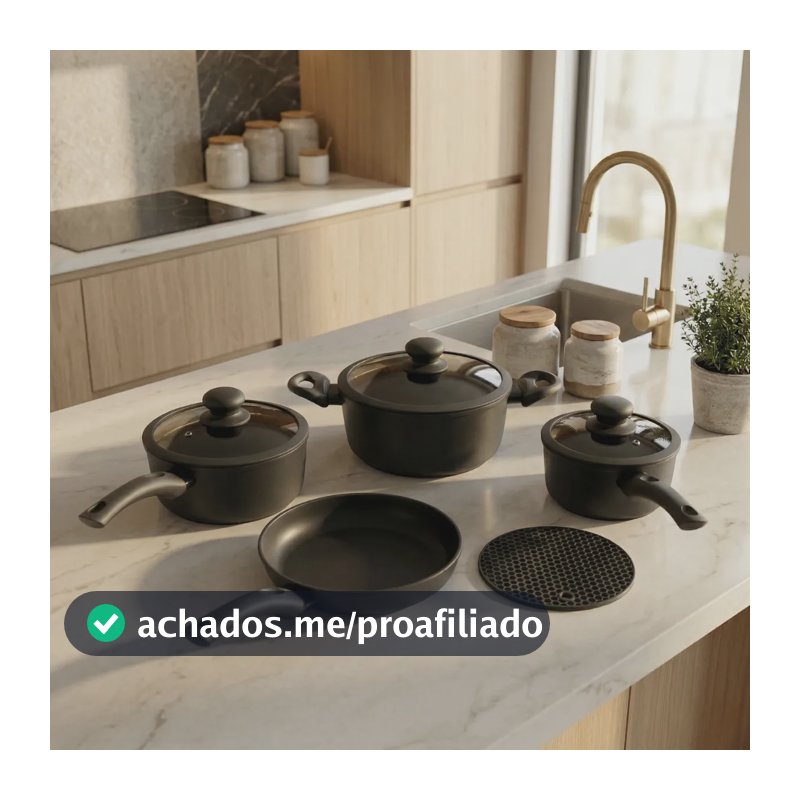 Jogo Panela Ceramica Antiaderente 5pç Tampa Silicone Induçao Preto