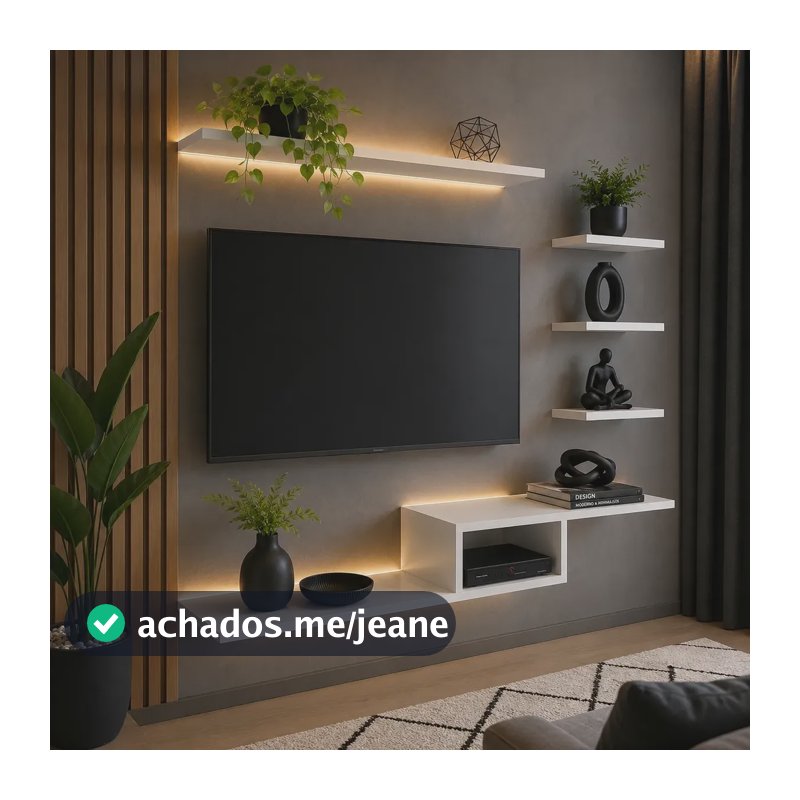 Kit 4 Prateleiras + Nicho Rack Suspenso Tv Sala Quarto Mdf Branco