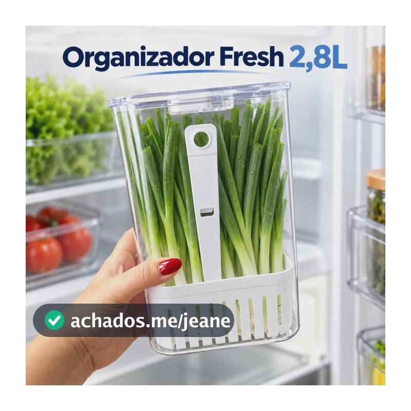 Organizador Fresh de Geladeira com Cesto Drenante e Tampa Para Conservação de Legumes e Ervas