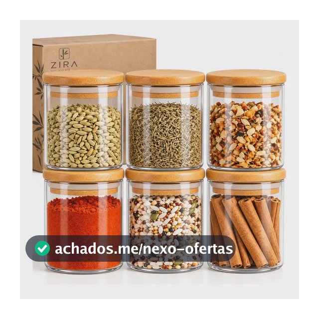 Kit 6 Pote Vidro Porta Temperos Hermético Cozinha Organiza Vidro/tampa De Bambu