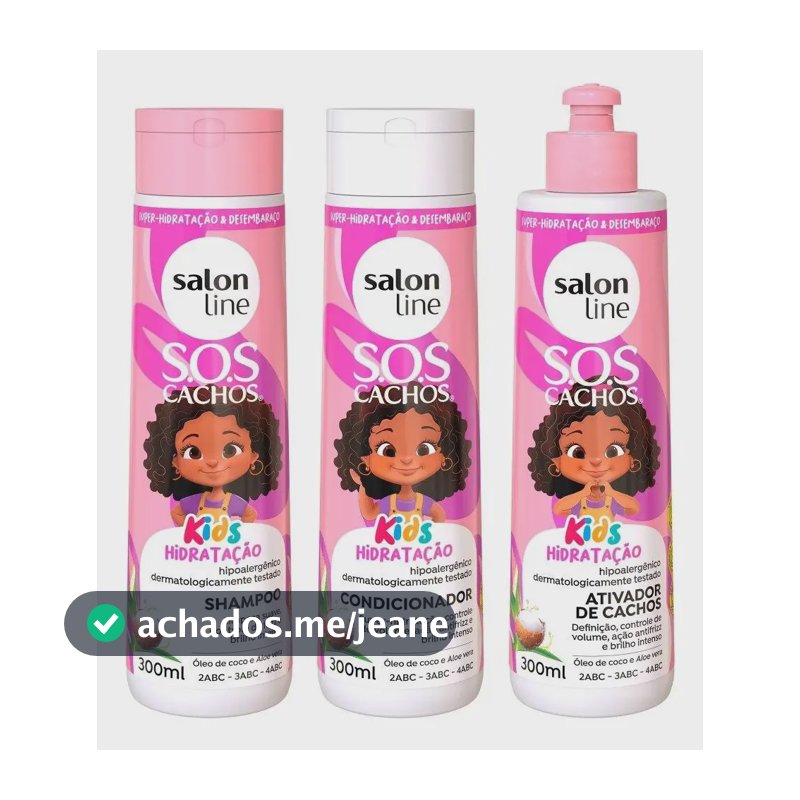 Kit Com 3 Produtos, S.o.s Cachos Kids, Salon Line, 300 Ml