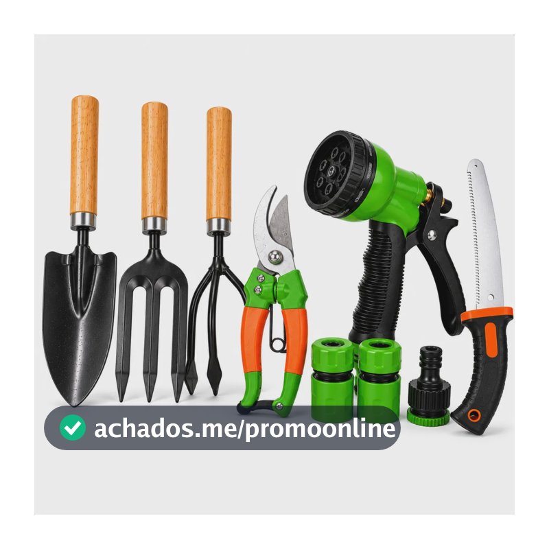 Kit Jardinagem Tesoura De Poda Serra Pá Garfo Pistola Água